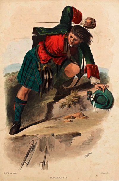 Litografia di un membro del clan scozzese dei MacKenzie da R. R. McIan